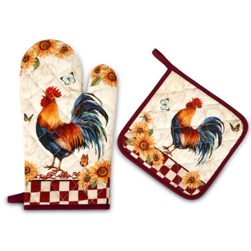 Rooster Oven Mitts and Pot Holders Set (2 Count)