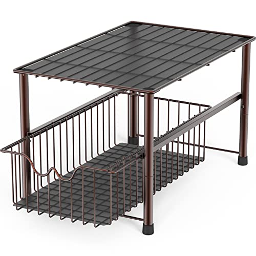Stackable Under Sink Organizer with Sliding Basket