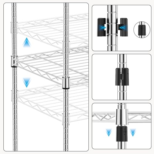 1000 lbs 4Tier Shelf Metal Storage Shelves Wire Rack Closet Organizers with Wheel for Garage Kitchen Bathroom Laundry Chrome 13.7" D x 29.5" W x 47.2" H (4 Count)