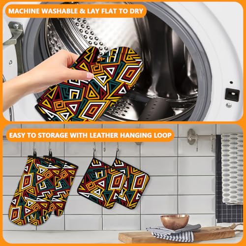 African Geometric Figures Oven Mitts and Pot Holders Sets 4Pcs