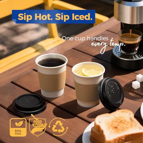 50 Pack 8 oz Disposable Coffee Cups with Lids (50 Count)