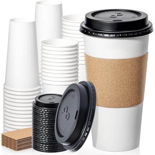 50 Pack 20 oz Disposable Coffee Cups with Lids (50 Count)