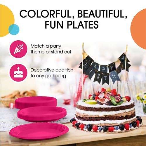 Party Solids Sturdy Hot Pink Plastic Plates 10" Party Plates 100 Pcs (100 Count)