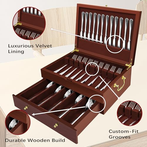 Silverware Storage Box Solid Wood with Lid