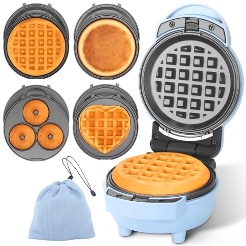 4 in 1 Mini Waffle Maker with Removable Plates