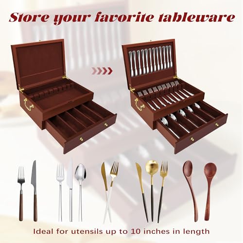 Silverware Storage Box Solid Wood with Lid