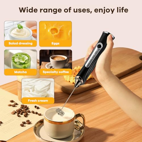 Milk Frother Handheld Rechargeable with Stand 3 Speed Frother Wand
