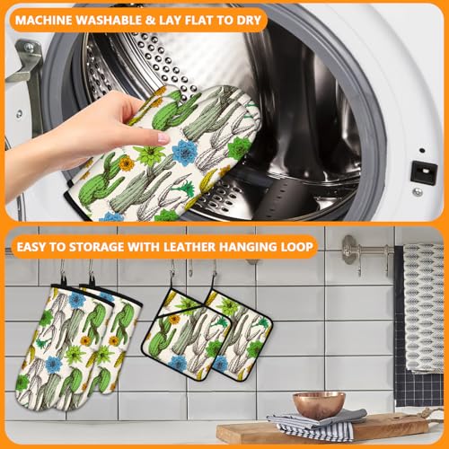 Cactus Flower Oven Mitts and Pot Holders Sets 4Pcs