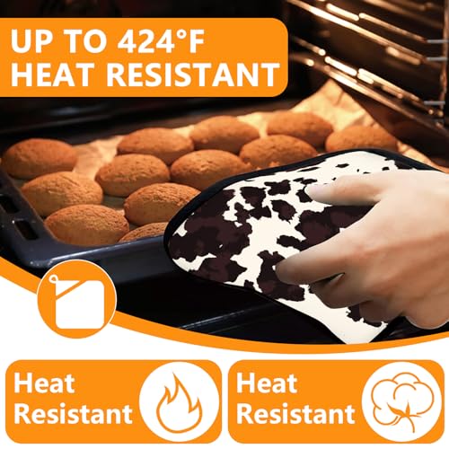 Black Cow Print Oven Mitts and Pot Holders Sets 4Pcs