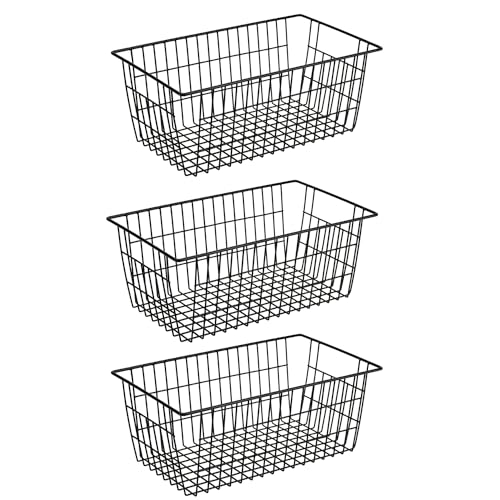 Large Freezer Baskets Metal Storage Organizer Bin Basket Wire Storage Basket for Kitchen Pantry Bathroom Large Metal Farmhouse Food Fruit Produce Organizer Bins (3 Count)