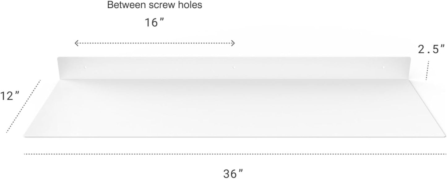 DIY CARTEL Made in The USA - 36 Inch Linear Floating Shelf - Forged Raw Steel - Industrial Heavy Duty Metal Wall Mounted Modern Rustic Shelf (36-inch x 12-inch White)