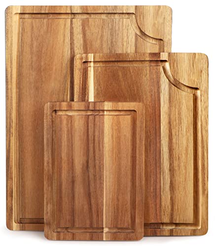 Acacia Wood Cutting Board Set with Juice Groove (3 Count)