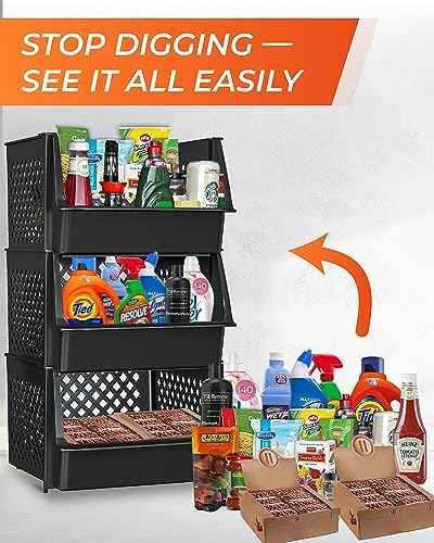 XLarge Stackable Storage Bins Open Front for Pantry Storage (3 Count)