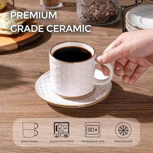 6 OZ Coffee Mugs with Saucer and Stand (4 Count)