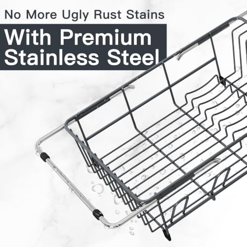Grey Expandable Dish Drying Rack Over Sink with Anti