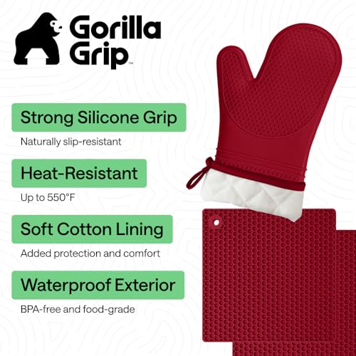 BPA Free Silicone Oven Mitts and Pot Holders Set (4 Count)