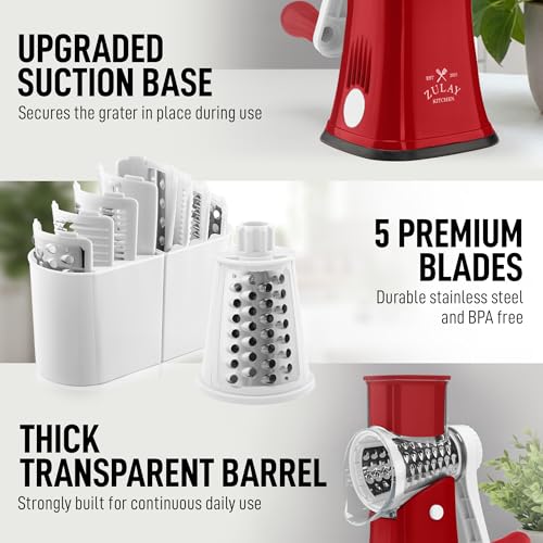Rotary Cheese Grater Manual Hand Crank 5 Blade Shredder