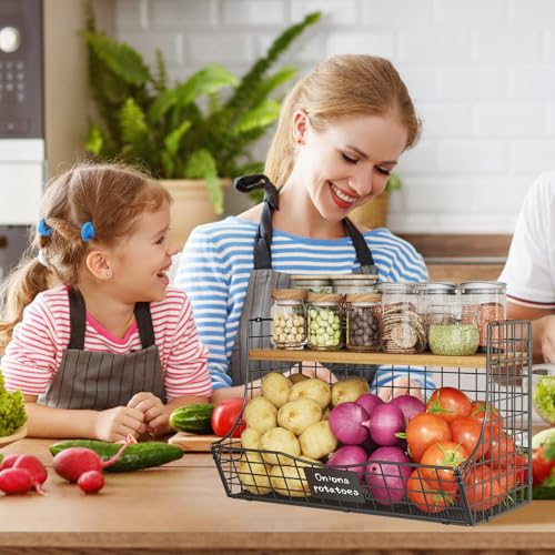 3 Pack Extra Large Fruit Basket for Kitchen with Wood Lid Nameplate (3 Count)