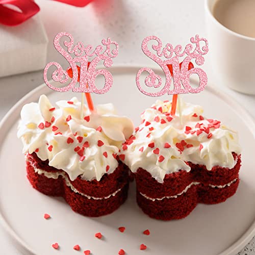 24 Pack Happy Sweet 16 Cupcake Toppers Glitter Sixteen 16th Birthday Cupcake Picks Cheers to 16 Years Old Cupcake Decorations for 16th Birthday Anniversary Party Cake Decorations Supplies Pink (24 Count)