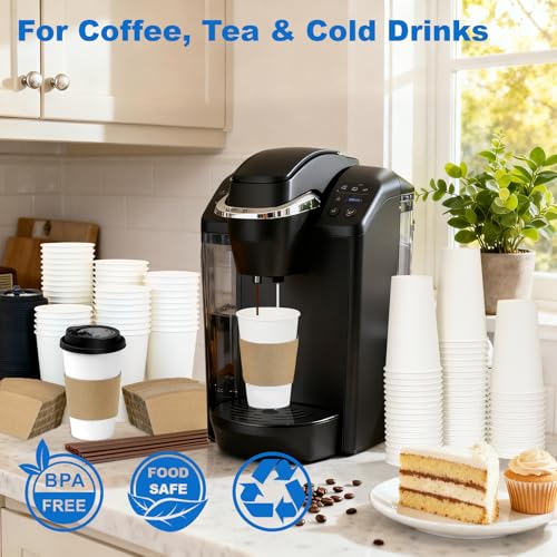 16 oz 100 Pack Coffee Cups with Lids and Sleeves (100 Count)