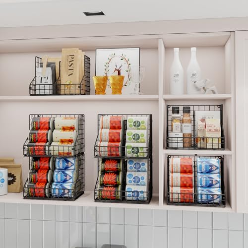 Stackable Can Organizer for Pantry with 2 Adjustable Dividers (28 Count)