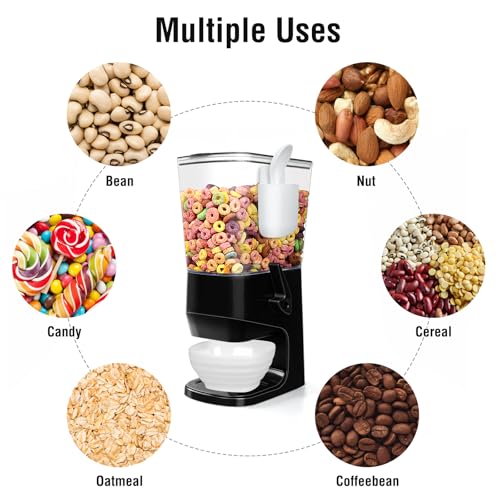 Cereal Dispenser Countertop Wath Bowls and Spoons（Black 1 pack ）