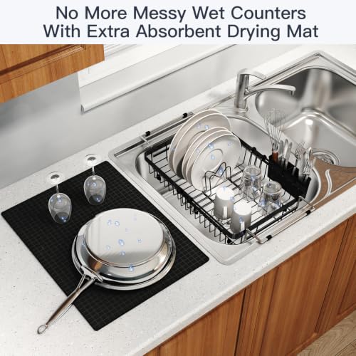 Expandable Dish Drying Rack Over Sink with Extra Drying Mat