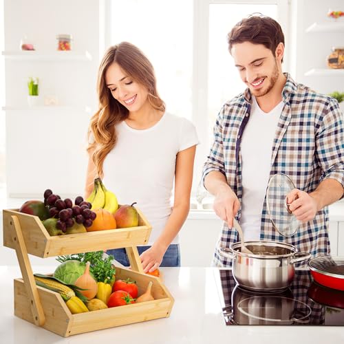 2 Tier Bamboo Fruit Basket for Kitchen Counter