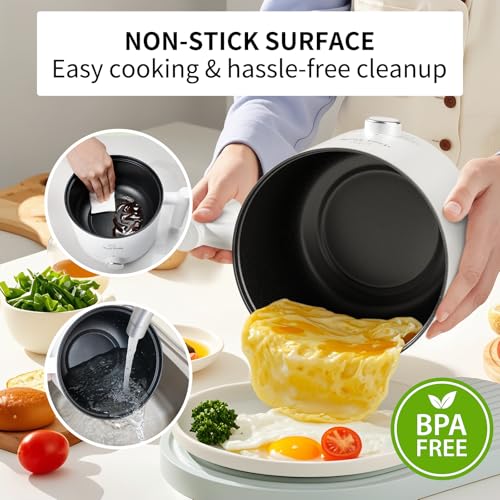 Hot Pot Electric Pot for Cooking Ramen Cooker 1.6L College Dorm Room Essentials Mini Hotpot Shabu Shabu Pot 110V Noodle Cooker Non Stick