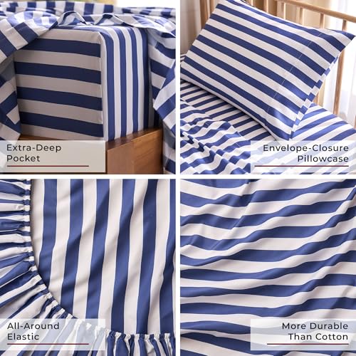 Iconic 3-PC, Ultra Soft Sheet Set (Twin, Oxford Stripe Blue Nova)