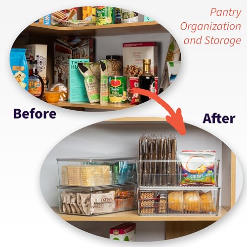 Pantry Organization and Storage Bins with Removable Dividers & Lids (4 Count)