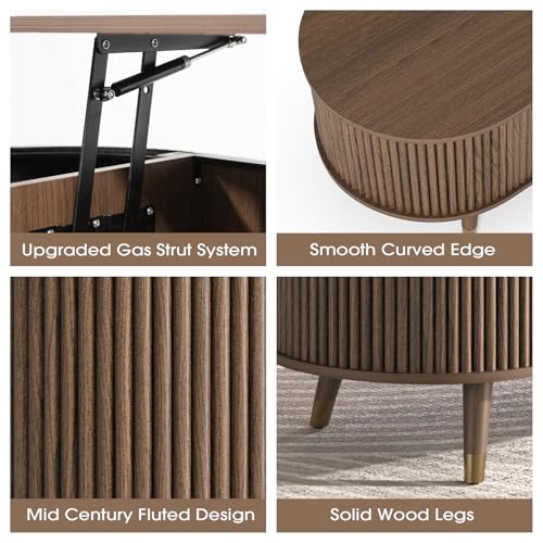 Oval Lift Top Coffee Table with Storage for Living Room