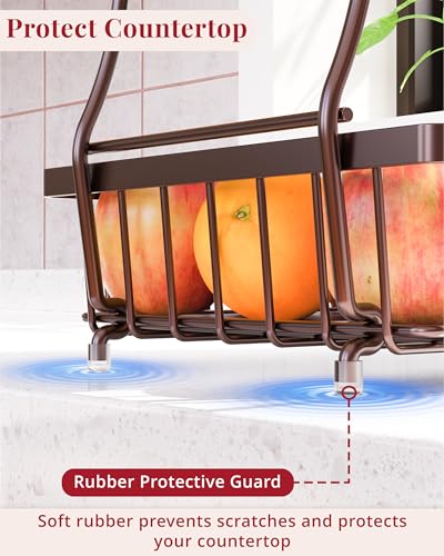 Large 2 Tier Fruit Basket for Kitchen Counter with 2 Banana Hangers (2 Count)