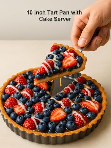 10 Inch Round Quiche Pans with Pie Server. Removable Bottom