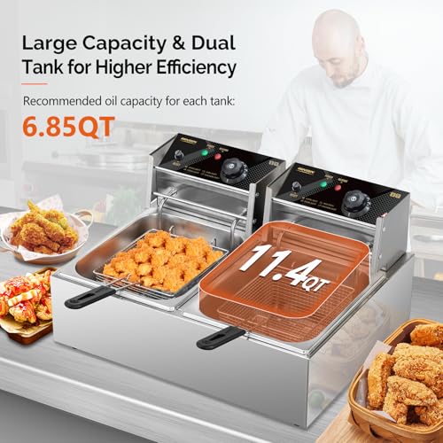 22.8QT Commercial Deep Fryer with Baskets & Lids