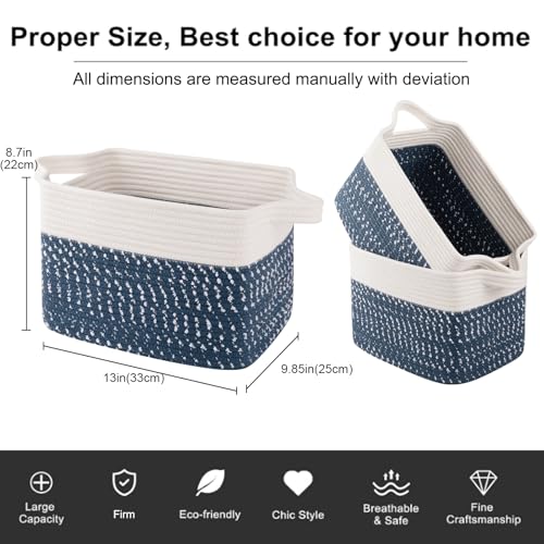 Cotton Rope Storage Baskets for Organizing White Blue 3