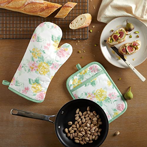 Amber Floral Oven Mitt & Pot Holder Set 2