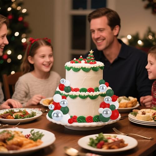 40 Pcs Ball Cake Toppers Red Green White Silver Sticks Foam Balls DIY Cake Topper Insert Balls Cake Decorations for Baking Christmas Party Decorations (40 Count)