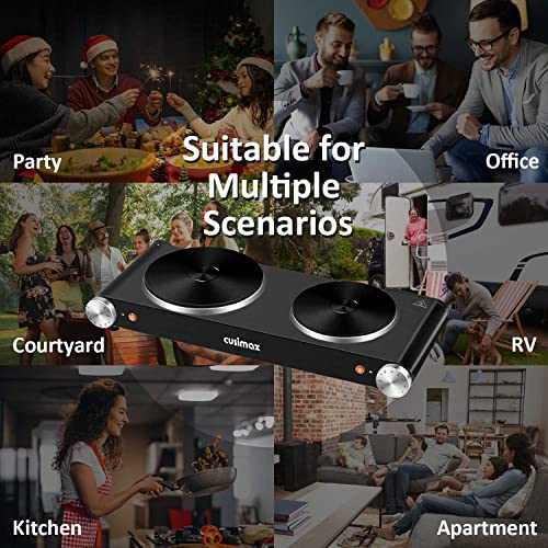 Hot Plate for Cooking 1800W Portable Electric Double Burner Countertop Cooktop Cast Iron Stove Heating Plate with 7 Power Levels Adjustable Temp Control