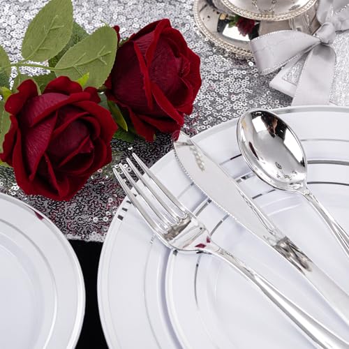200 Pcs Silver Plastic Plates (200 Count)