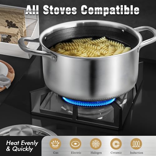 Hybrid Nonstick 6 Quart Stainless Steel Stockpot with Glass Lid
