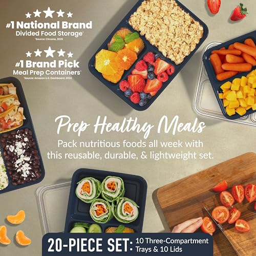 Prep 3 Compartment Meal Prep Containers with Lids (10 Count)