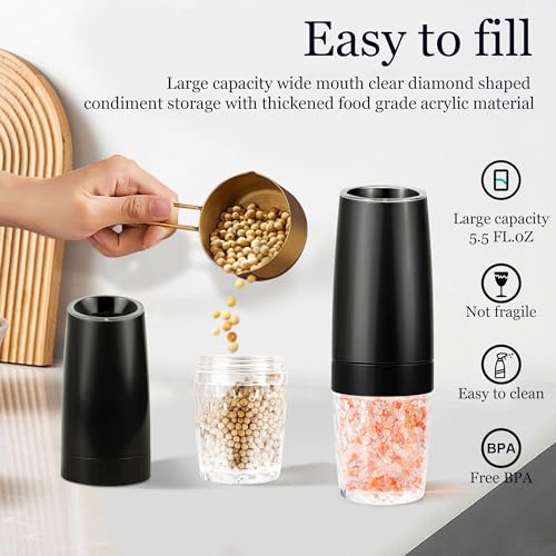 Rechargeable Salt and Pepper Grinder Set Gravity