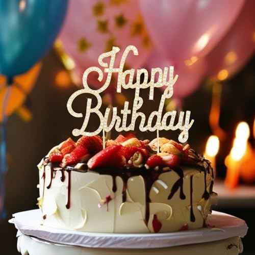 Gold Happy Birthday Cake Topper Metal Rhinestones Birthday Cake Decorations for Women