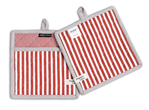 Striped Pot Holders and Oven Mitts Heat Resistant Non Slip Reusable Set of 1 Oven Mitt and 1 Pot Holder Oven Gloves Pot Holder for Cooking