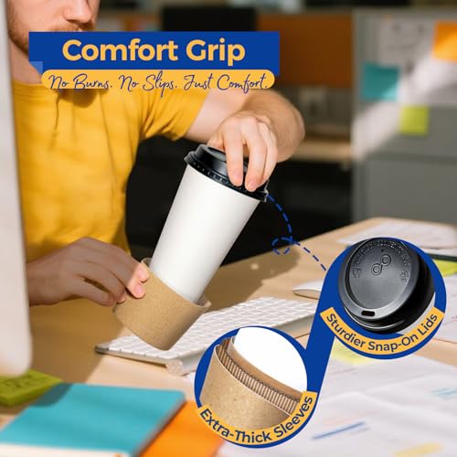 50 Pack 16 oz Disposable Coffee Cups with Lids (50 Count)