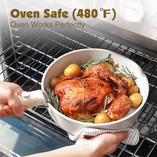 17 Piece Nonstick Detachable Handle Pots and Pans Set White