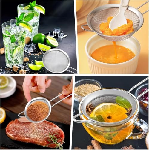 Premium Stainless Steel Fine Mesh Strainers for Kitchen 3 (3 Count)