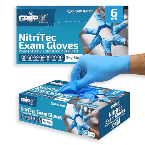 Heavy Duty 6 Mil Blue Nitrile Gloves Disposable Latex & Powder Free (200 Count)
