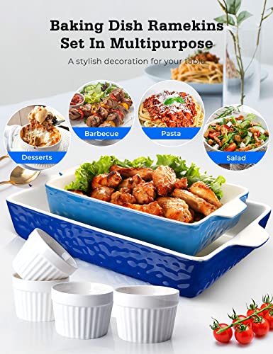 Ceramic Baking Dish and Ramekins Set Casserole Dish with Handles Packaging Upgrade Nonstick Ceramic Bakeware Ramekins Bowls for Baking Souffle (6 Count)